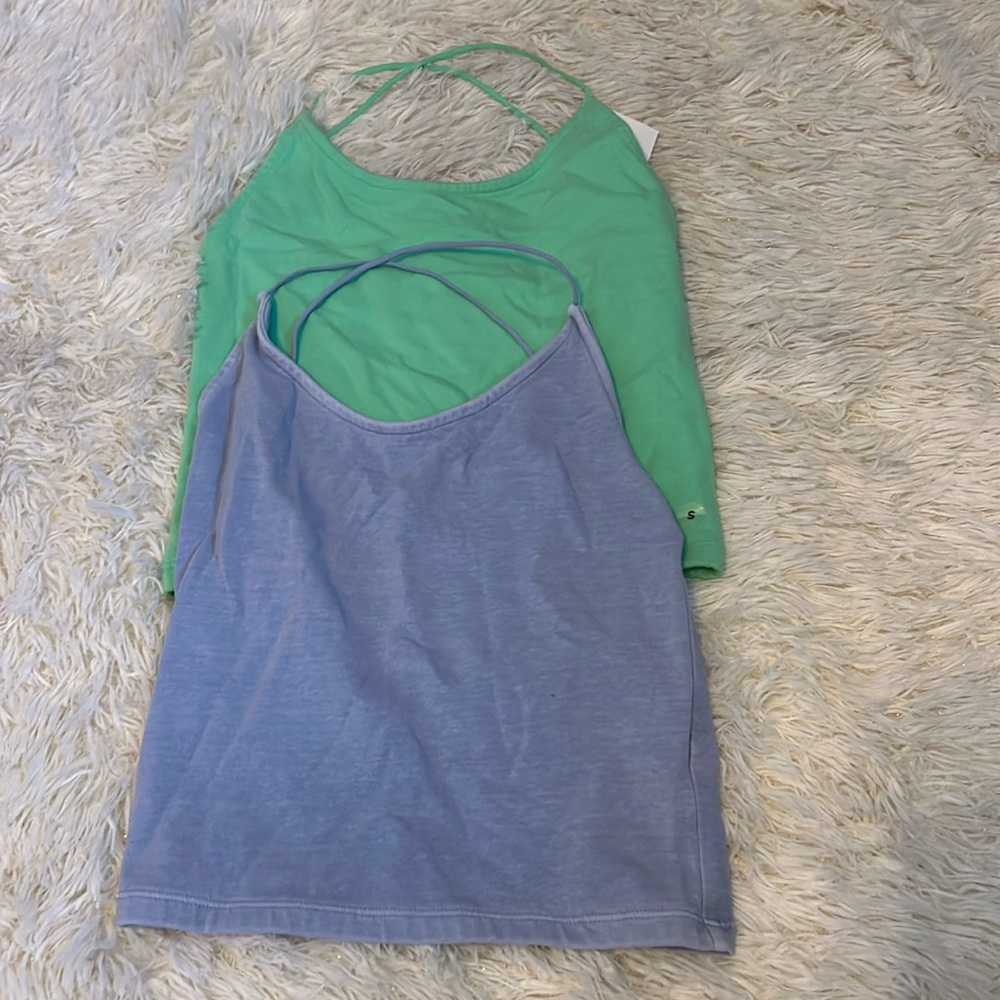 American eagle size small green & blue cropped tank tops, cross back, With tags